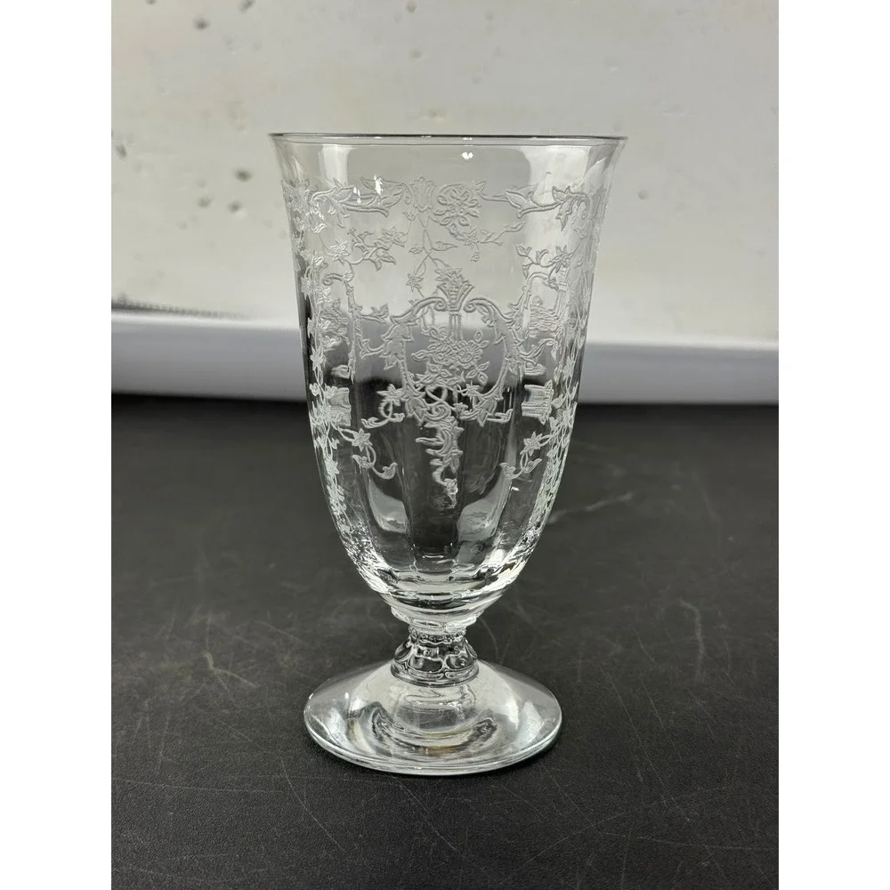 Fostoria Navarre Etched Glass Goblet Clear Crystal Footed Water Tea Glass 6 Inch